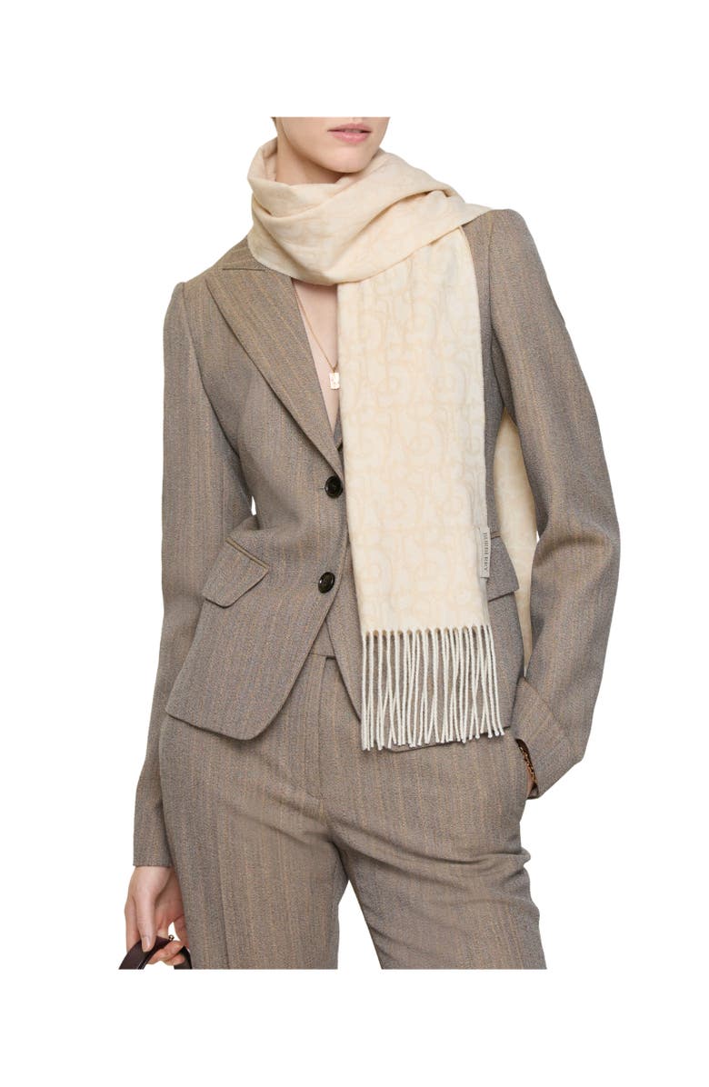 Burberry B Charm Cashmere Scarf, Alternate, color, Chalk White