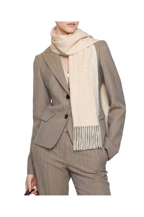 Burberry Charm Jacquard Fringed Scarf In Neutral