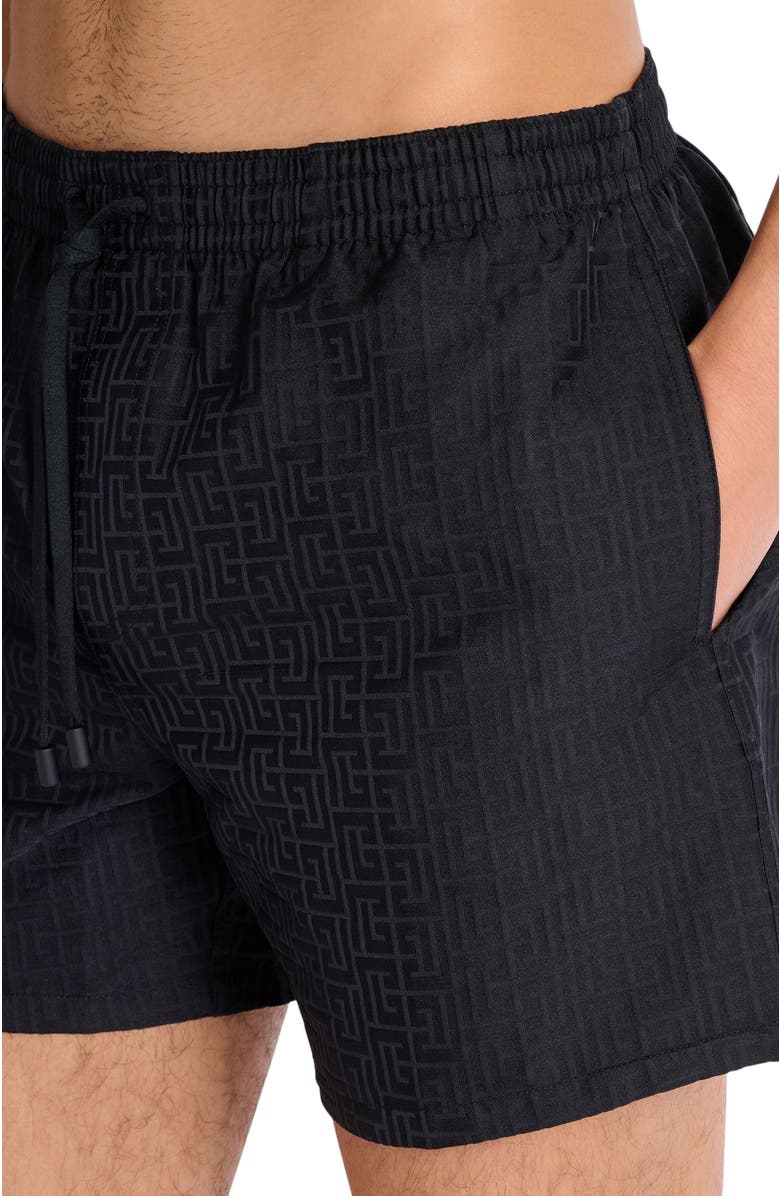 Balmain Monogrammed swim shorts, Alternate, color, Black