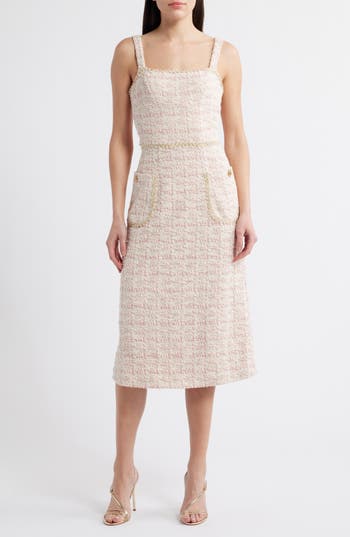 Black Halo Amaranta Midi Dress In Ballet Boucle In Neutral