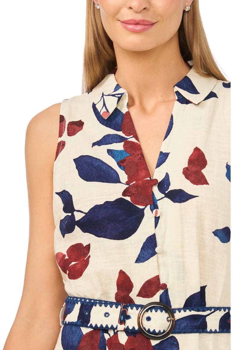 Collared Floral Sleeveless Dress, Alternate, color, RUM RAISIN