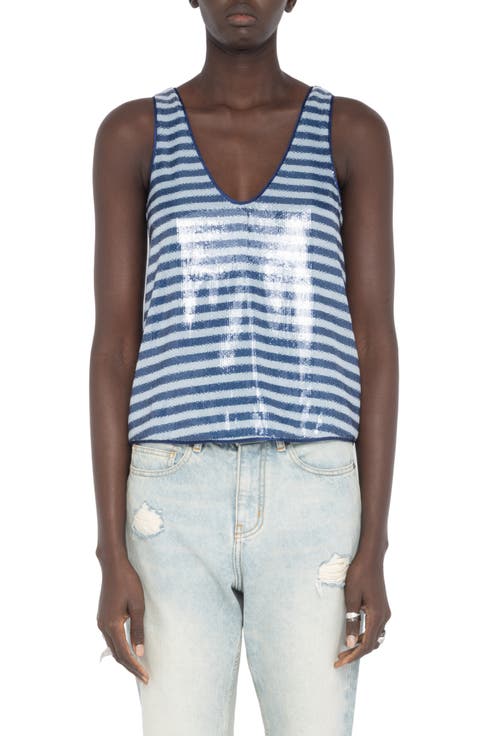 Tarys Sequin Stripe Sleeveless Tank