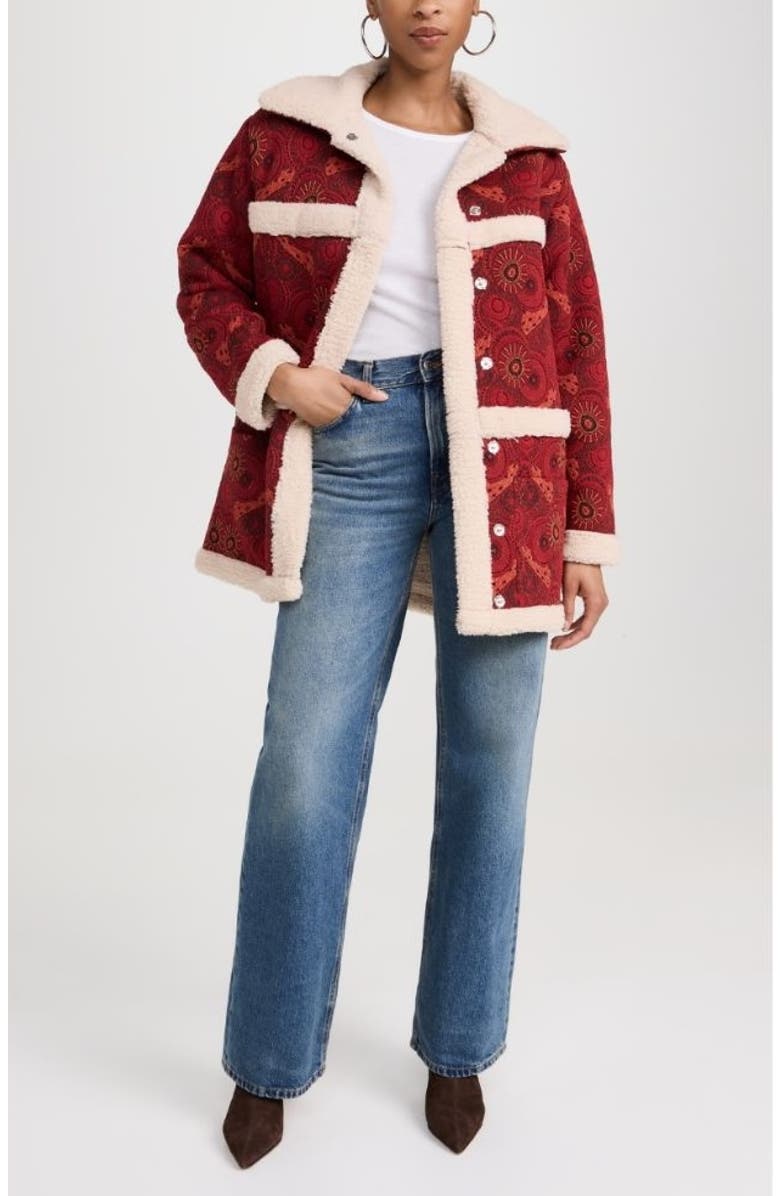 KAHINDO Maputo Shearling Printed Coat, Alternate, color, Red