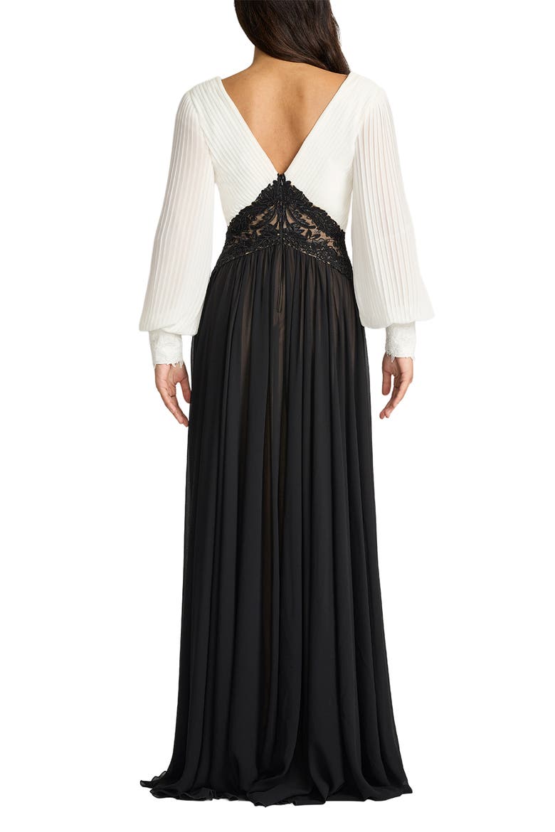 Pleated Bodice Long Sleeve Gown, Alternate, color, IVORY/ BLACK