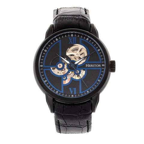 Sanford Semi-Skeleton Leather-Band Watch