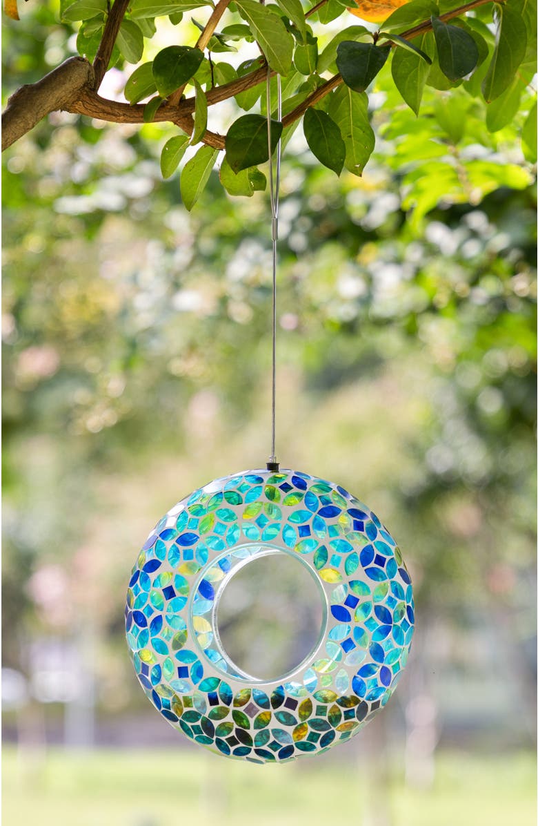 Glitzhome Glass Round Hanging Multi-Color Mosaic Birdfeeders, Alternate, color, Green