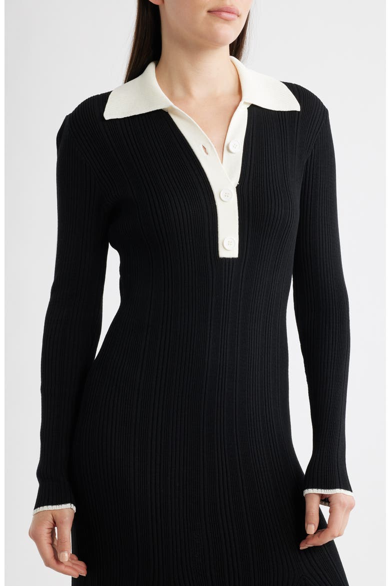 Long Sleeve Rib Polo Sweater Dress, Alternate, color, BLACK IVORY