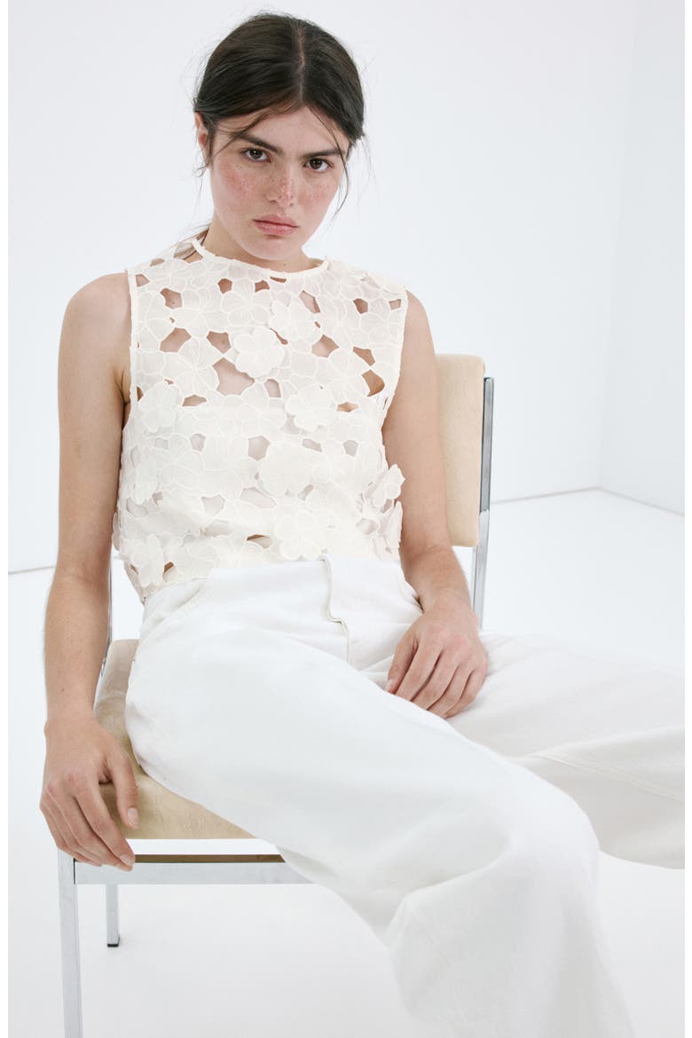 Openwork Floral Cutout Crop Top, Alternate, color, OFF WHITE