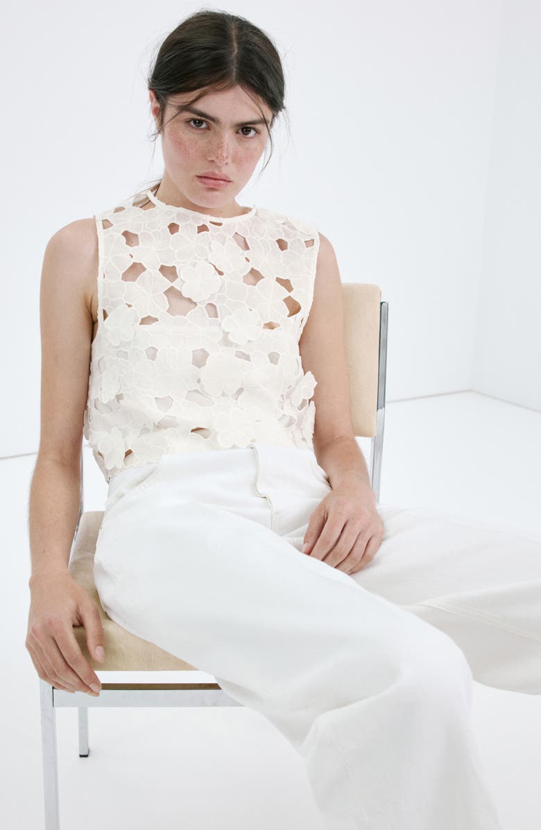 MANGO Openwork Floral Cutout Crop Top, Alternate, color,