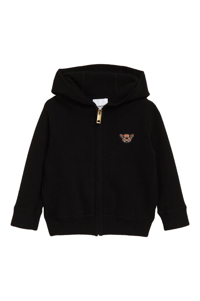Kids' Bear Appliqué Cashmere Hoodie, Main, color, BLACK