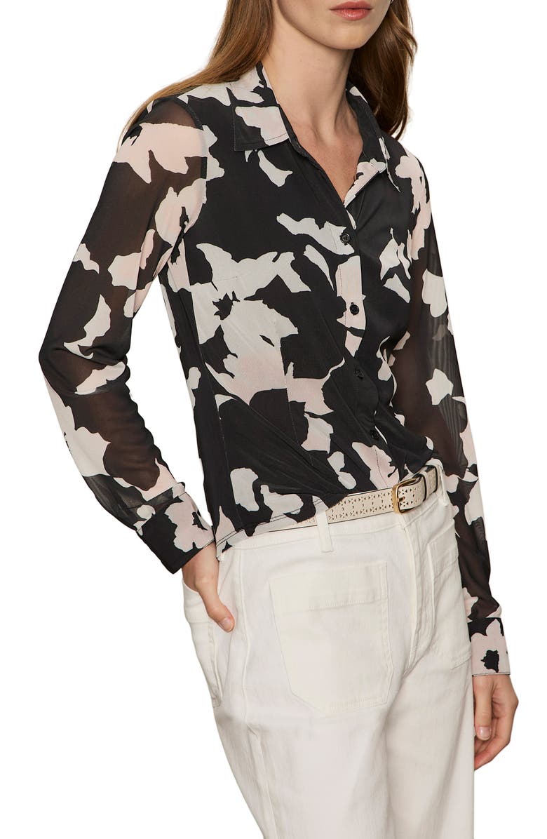 Sanctuary Mesh Button-Down Shirt, Alternate, color, Petal Whisper Black