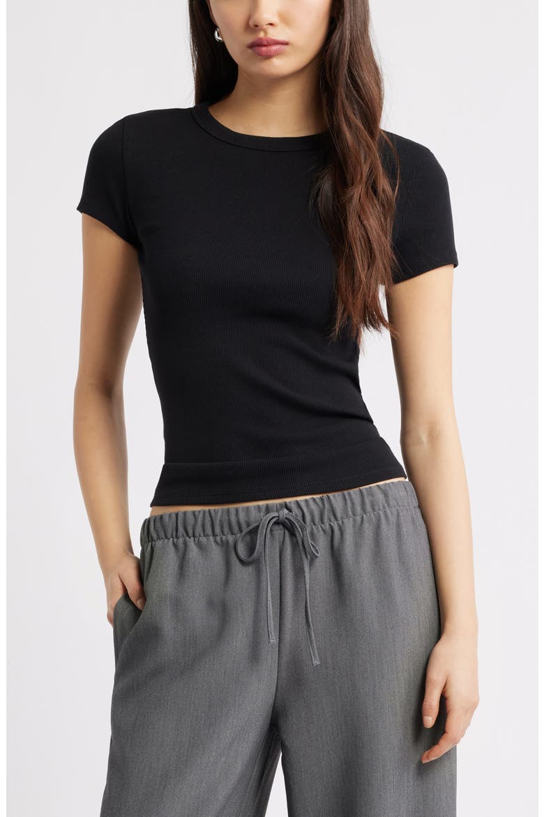 Rib Short Sleeve Shirt, Main, color, BLACK