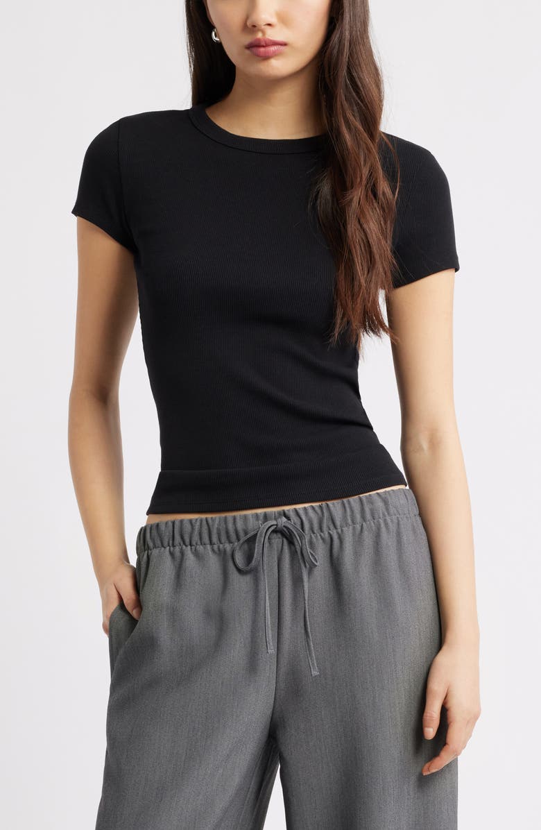 Open Edit Rib Short Sleeve Shirt, Main, color, Black