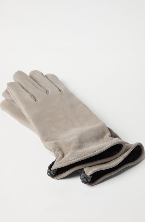 Brunello Cucinelli Suede Gloves With Monili In Neutral