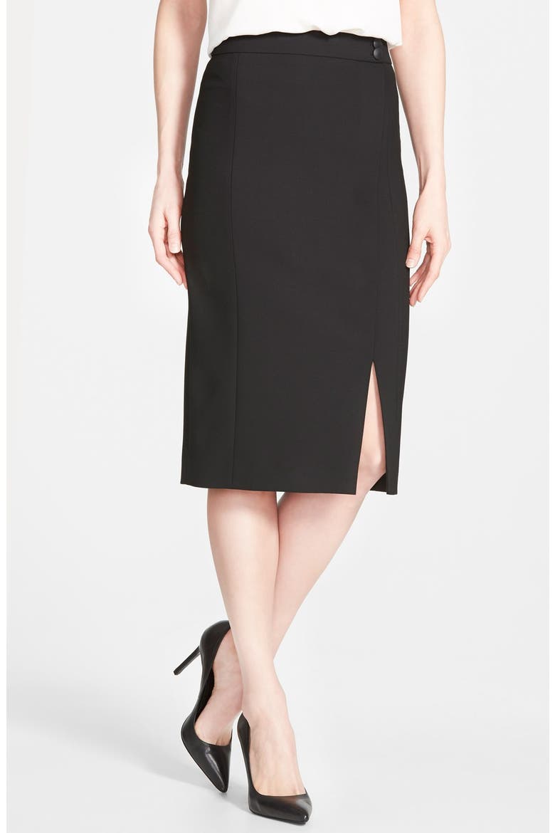 'Colette' Faux Wrap Pencil Skirt, Main, color, BLACK