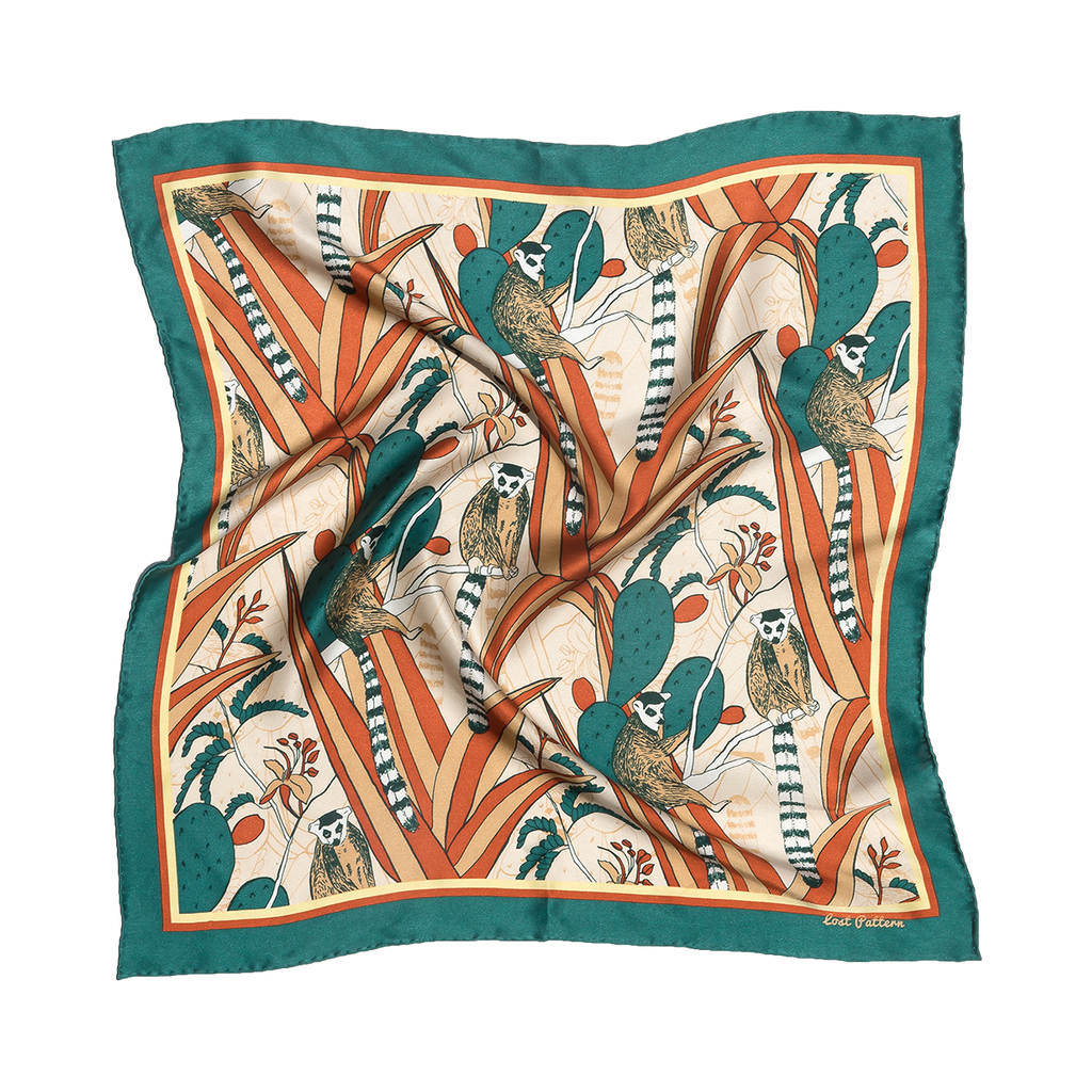 Lost Pattern Nyc "madagascar" Silk Bandana In Green