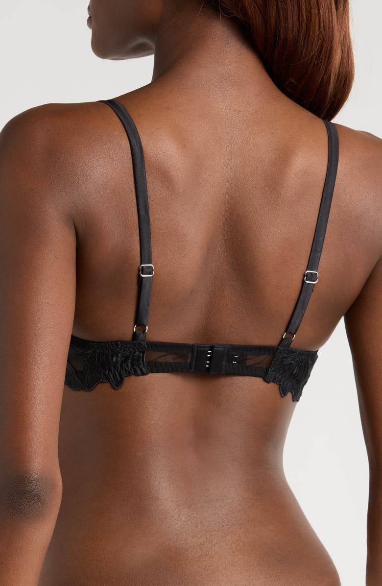 Fleur Du Mal Lily Embroidered Underwire Plunge Demi Bra, Alternate, color, Black