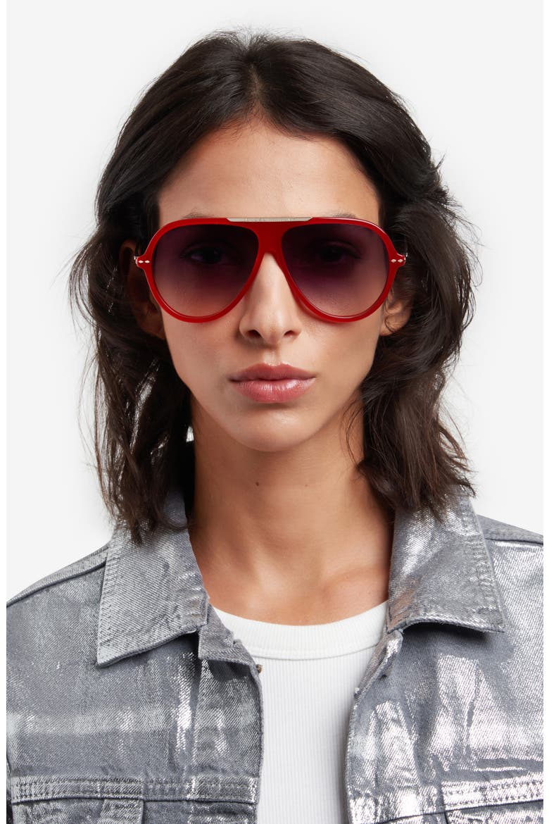 60mm Oversize Pilot Sunglasses, Alternate, color, RED SILVER