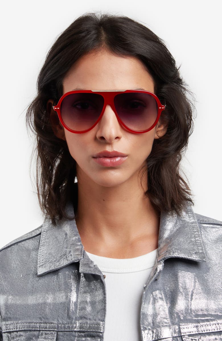 Isabel Marant 60mm Oversize Pilot Sunglasses, Alternate, color, Red Silver