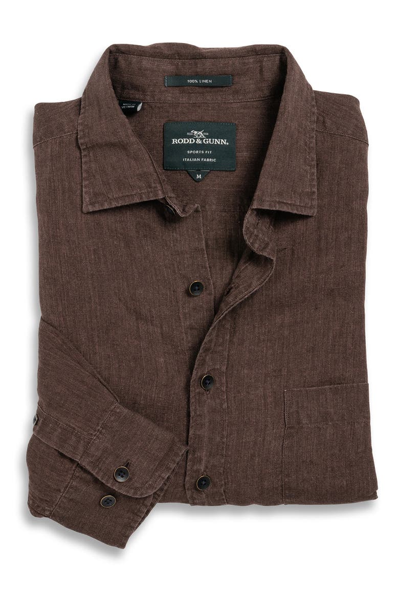 Coromandel Button-Up Linen Shirt, Alternate, color, COCOA