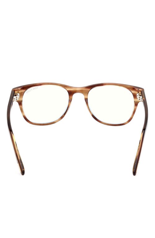 Tom Ford 52mm Square Blue Light Blocking Optical Glasses In Striped Brown/t Logo