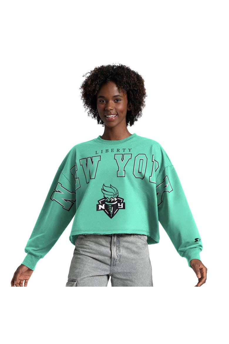 Women's Starter  Mint New York Liberty Bleachers Cropped Drop Shoulder Sweatshirt, Main, color, Mint
