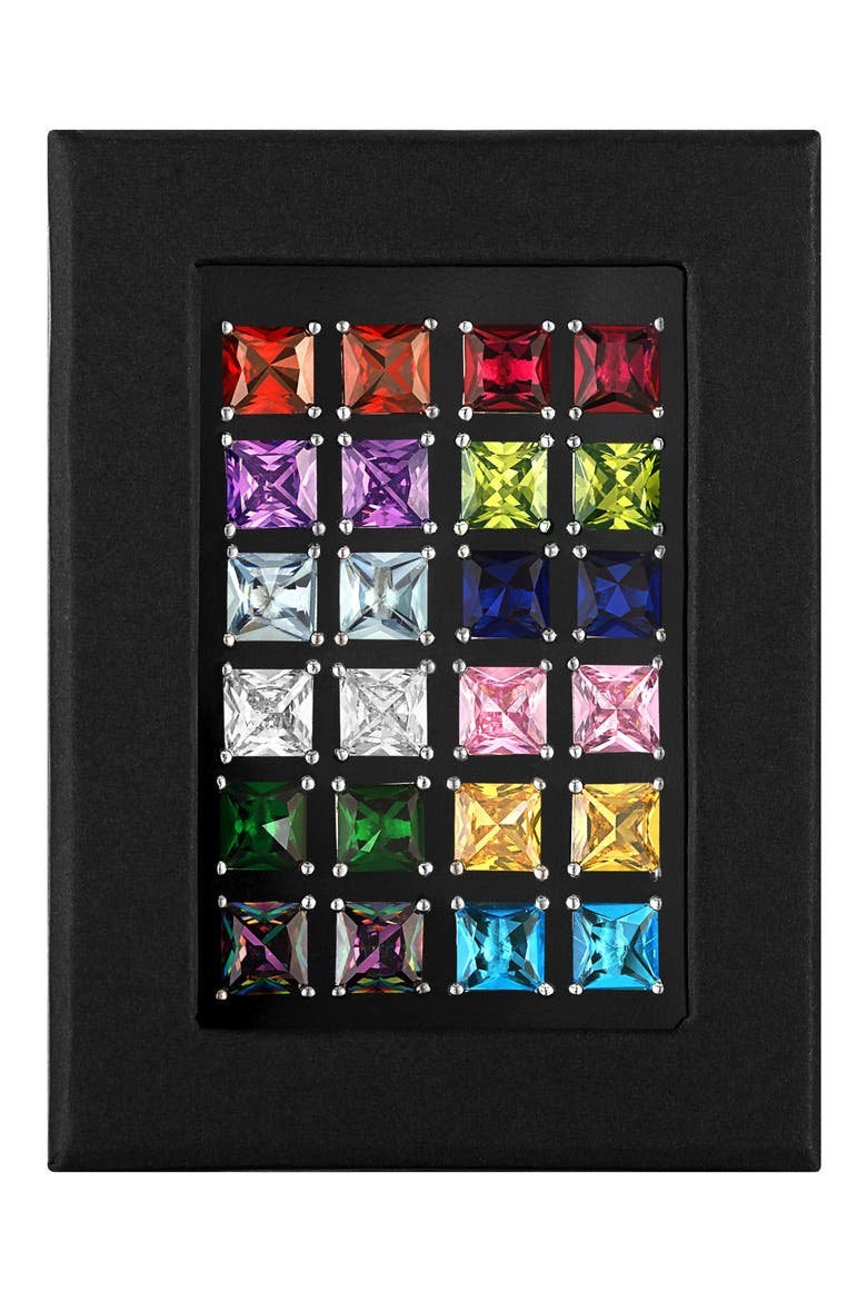 Set of 12 Cubic Zirconia Stud Earrings, Main, color, WHITE