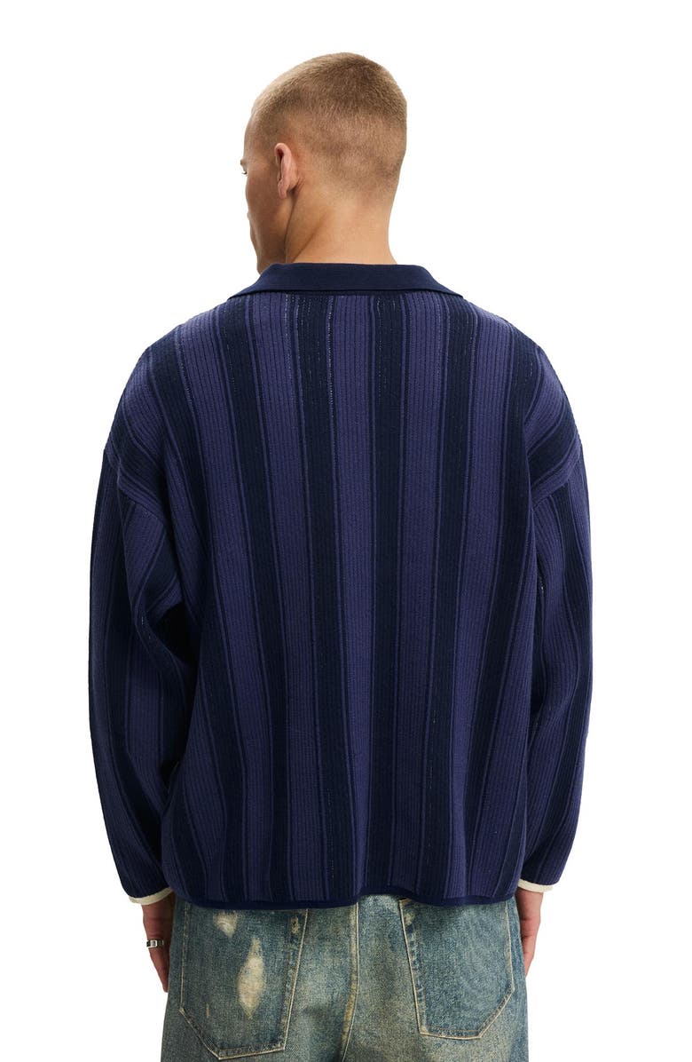 Cotton On Men's Box Fit Rugby Polo, Alternate, color, Navy Stripe