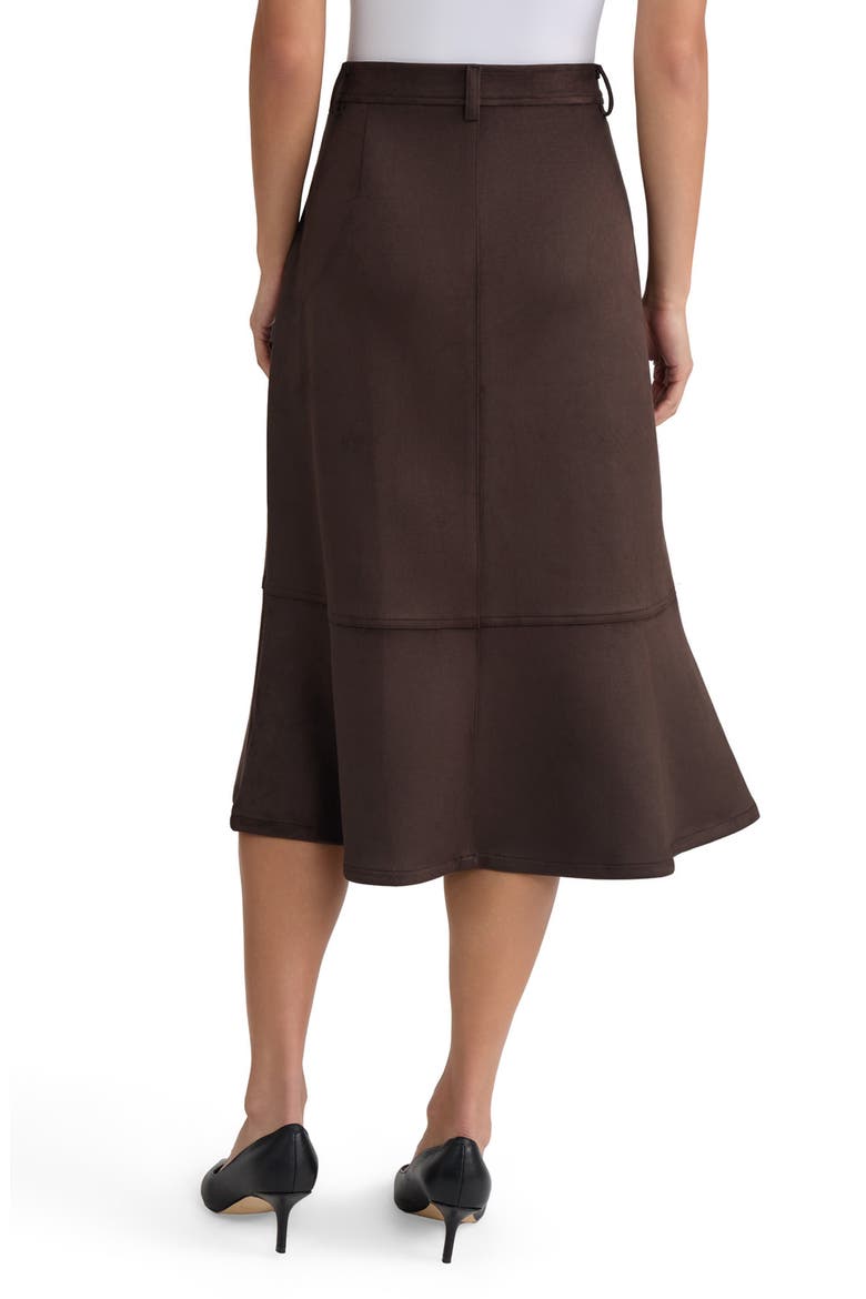 Faux Suede Flare Midi Skirt, Alternate, color, COFFEE BEAN