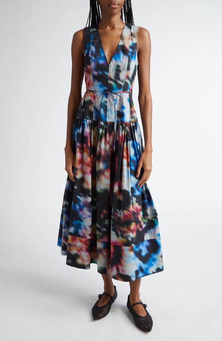 Ulla Johnson Kiran Print Tie Waist Sleeveless Dress, Main, color,