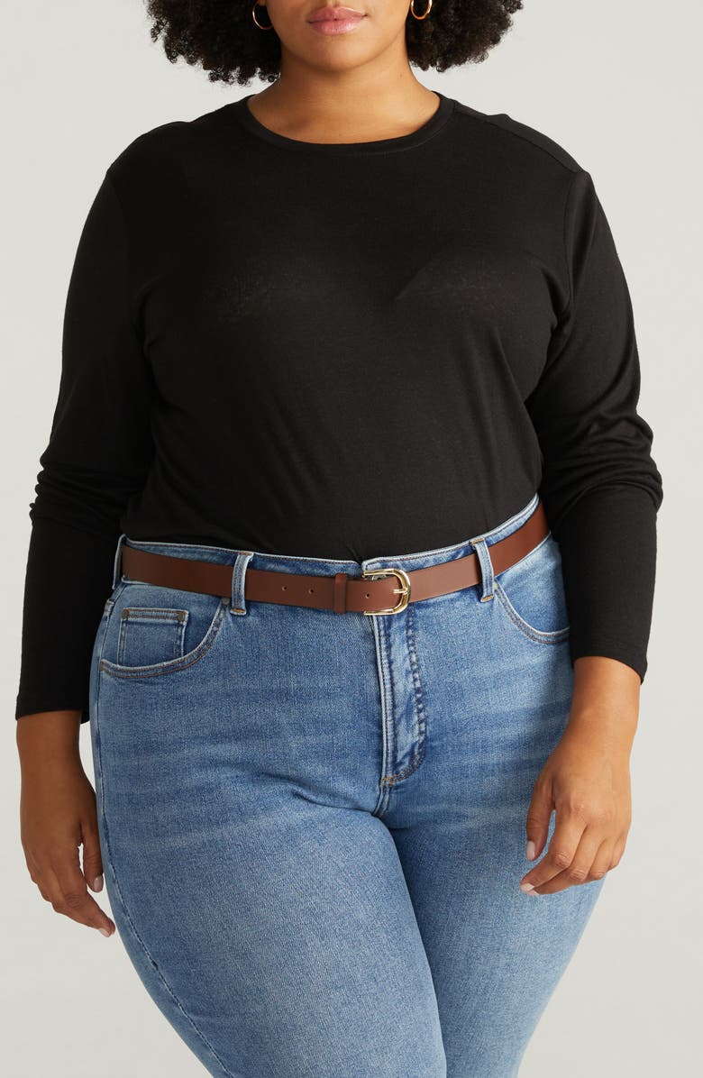 Universal Standard Breeze Long Sleeve Linen & Modal T-Shirt, Main, color,