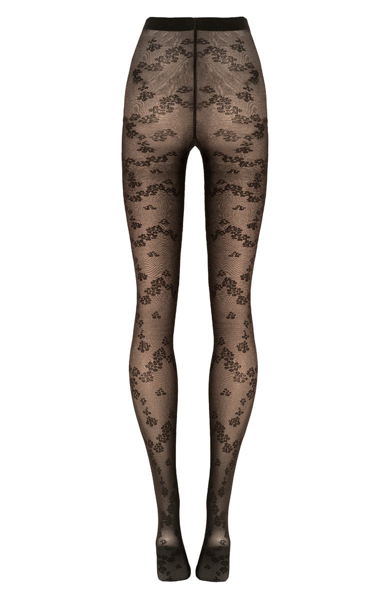 Wolford Floret Tights, Alternate, color, Black