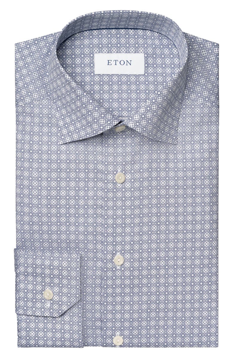 Eton Geometric Print Slim Fit Dress Shirt, Alternate, color, Medium Blue