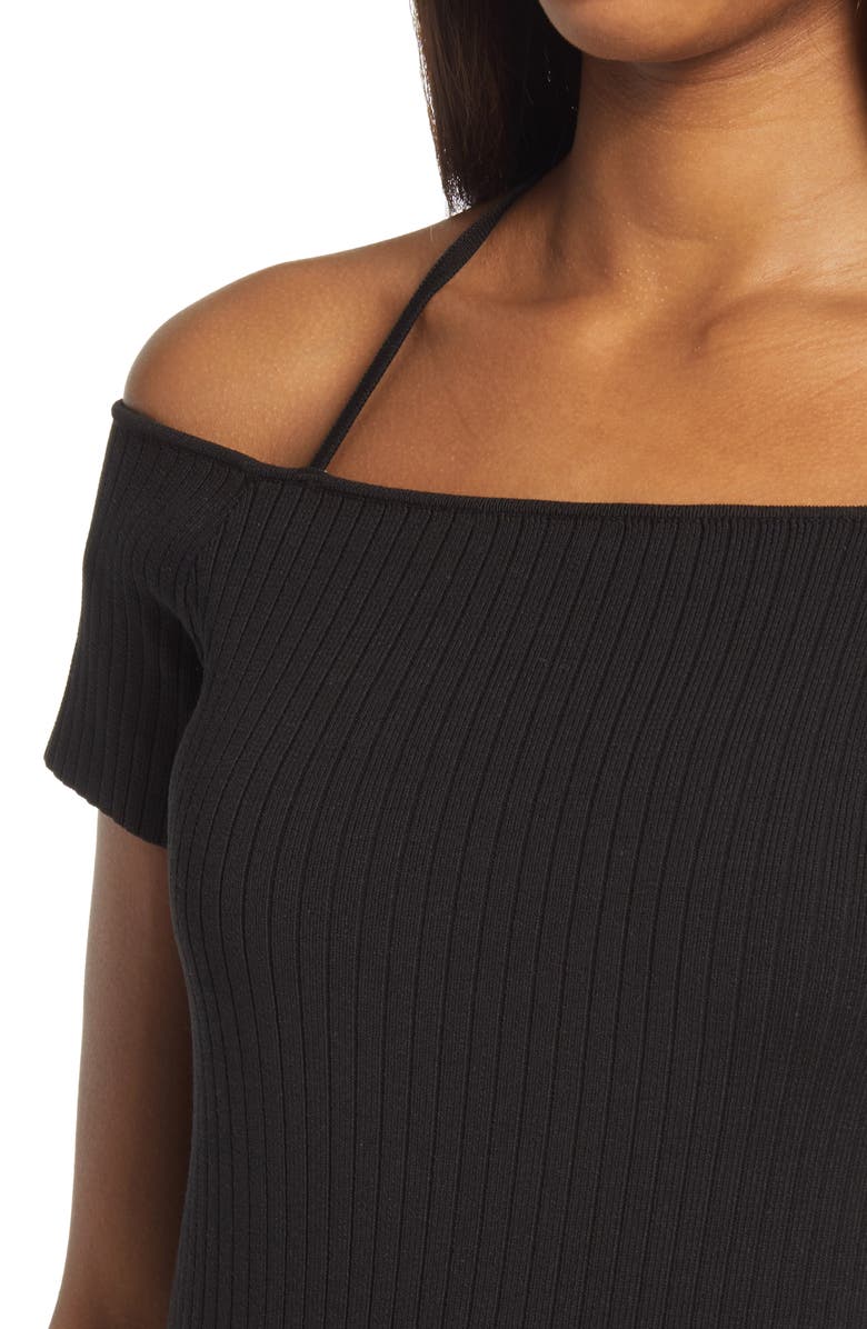 WAYF Deena Off the Shoulder Rib Knit Midi Dress, Alternate, color, 