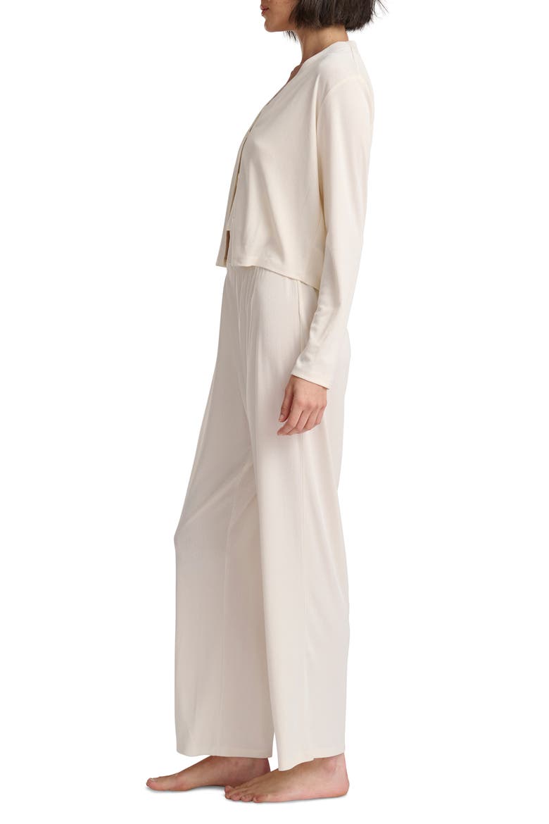 Pointelle Cardigan, Camisole & Pants Pajamas, Alternate, color, EGGNOG