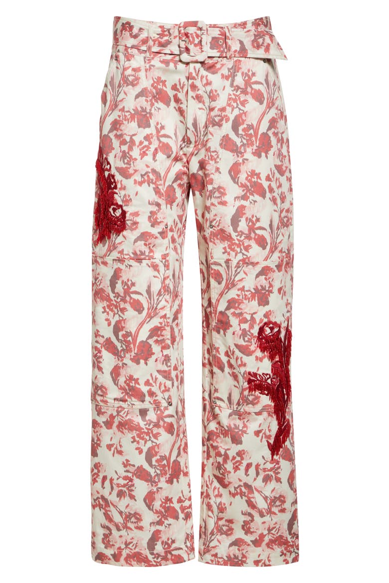 Deyo Floral Ribbons Bead Fringe Detail Stretch Cotton Pants, Alternate, color, CHERRY ROSE MULTI