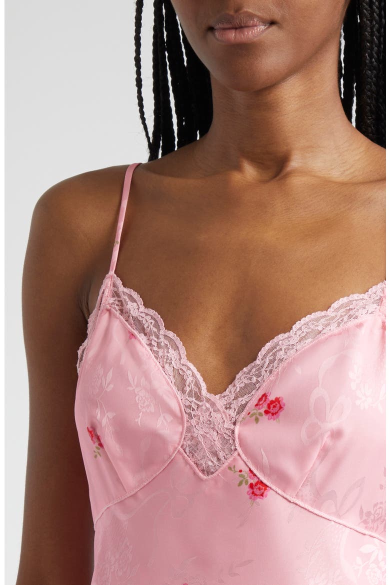 Larinda Floral Lace Trim Satin Mini Slipdress, Alternate, color, CHERRY PINK