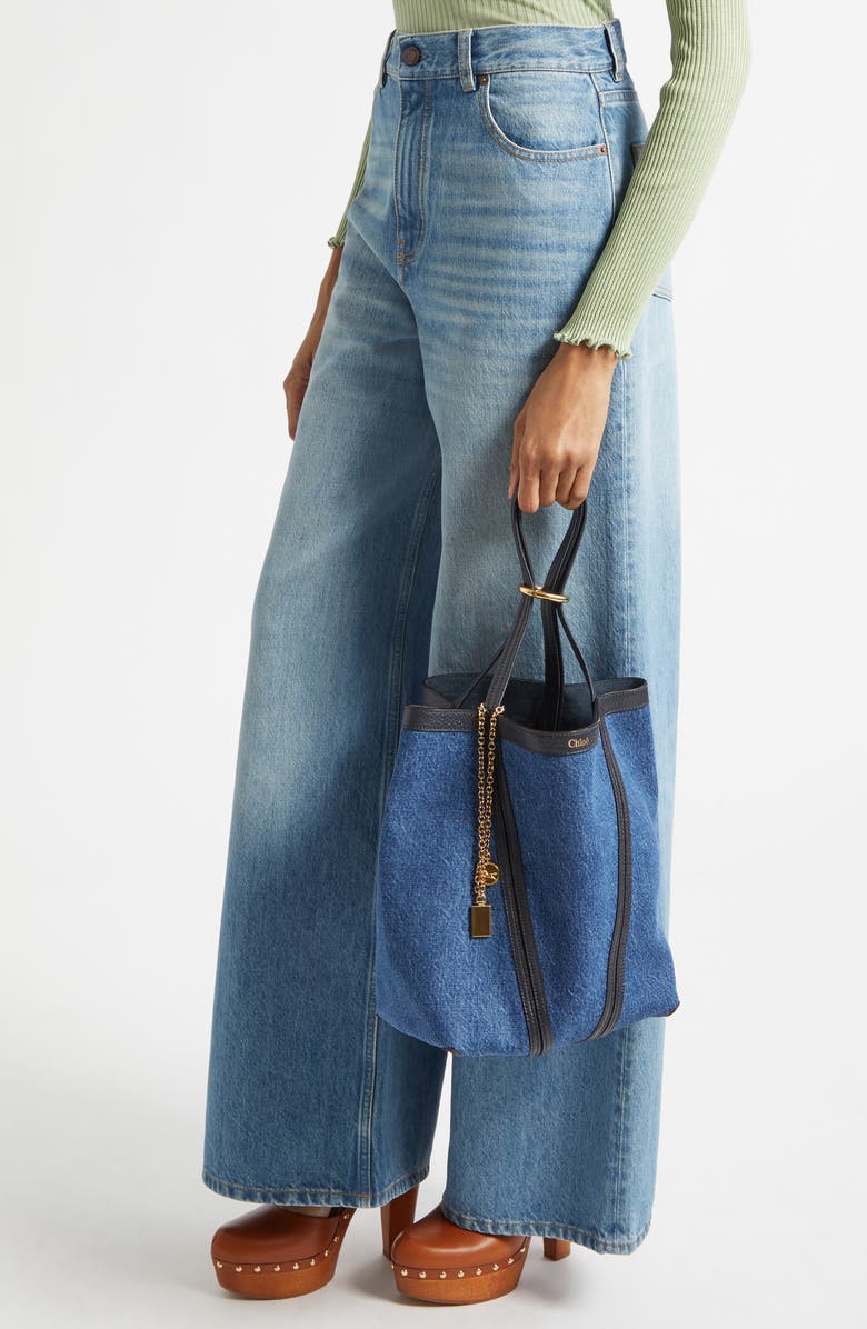 Chloé Denim Spin Tote, Alternate, color, Ashes Blue