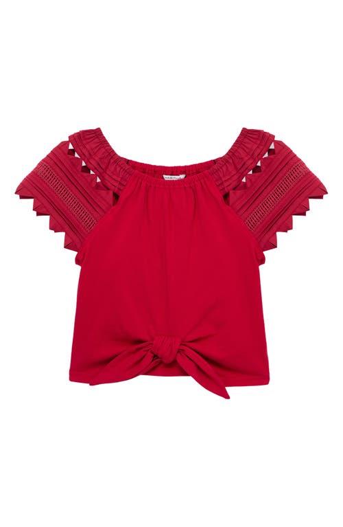 Shop Habitual Kids Kids' Embroidered Sleeve Top In Red