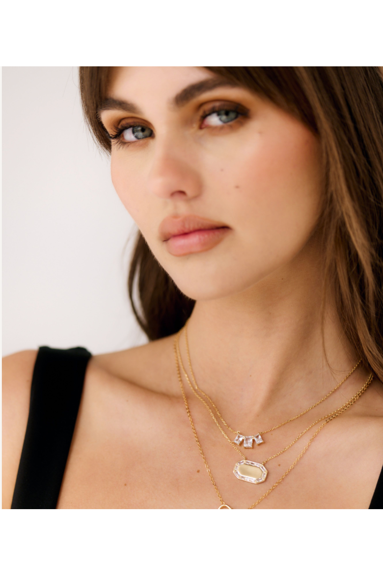 Trio Baguette Necklace, Alternate, color, Gold