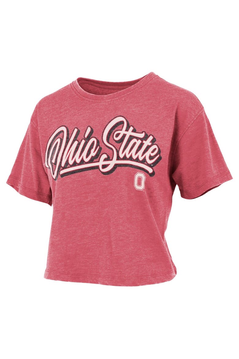 Women's Pressbox Scarlet Ohio State Buckeyes Team Script Harlow Vintage Waist Length T-Shirt, Alternate, color, Scarlet