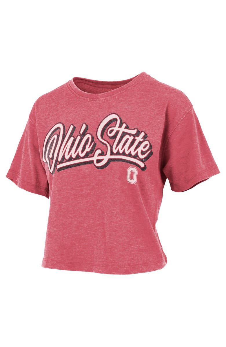 PRESSBOX Women's Pressbox Scarlet Ohio State Buckeyes Team Script Harlow Vintage Waist Length T-Shirt, Alternate, color, 