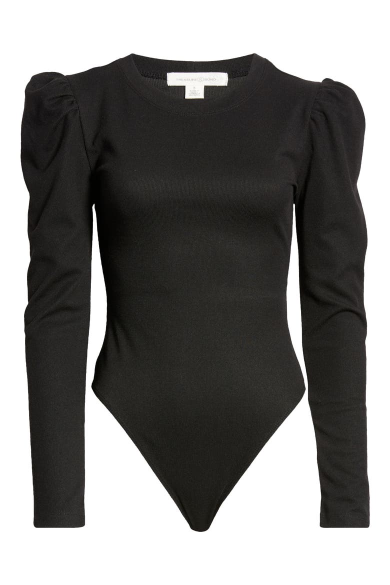 Puff Sleeve Bodysuit, Alternate, color, BLACK