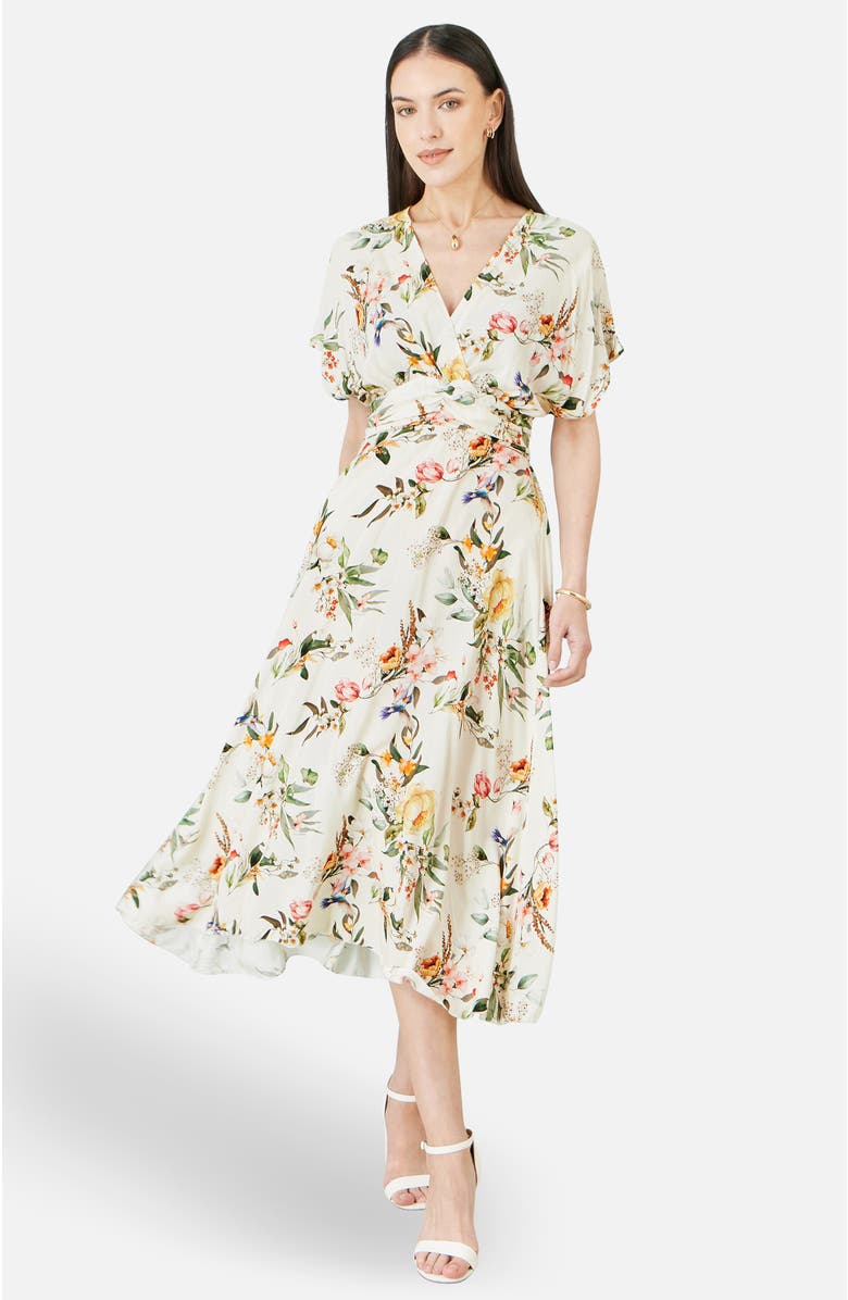 Yumi Floral Print Midi Dress, Alternate, color, Ivory
