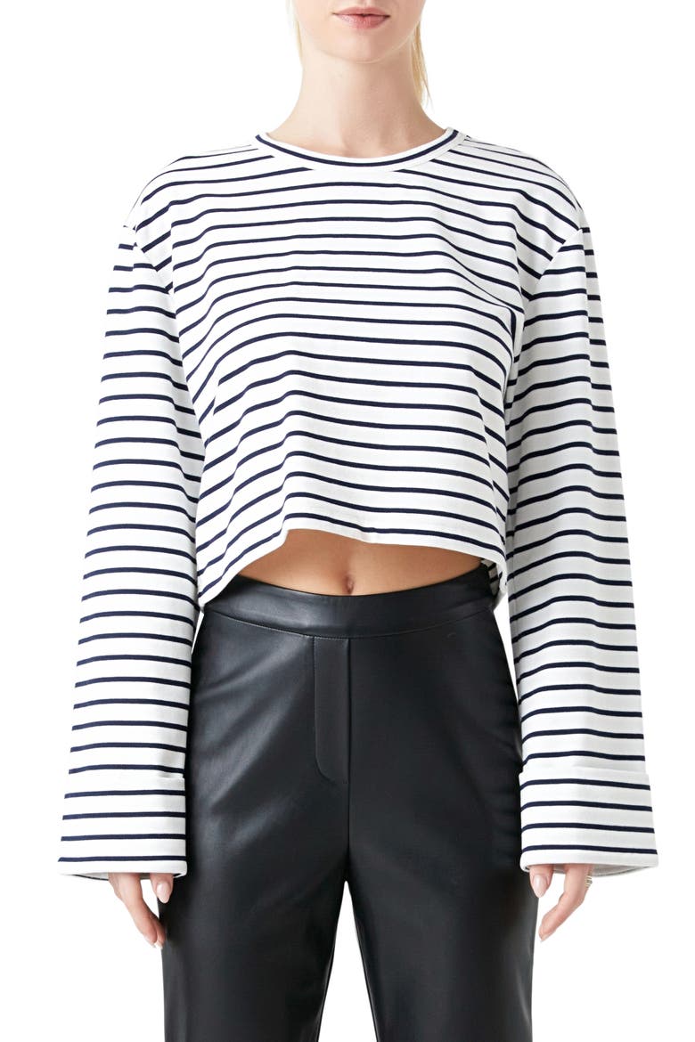 Stripe Crop Top, Main, color, WHITE/ NAVY