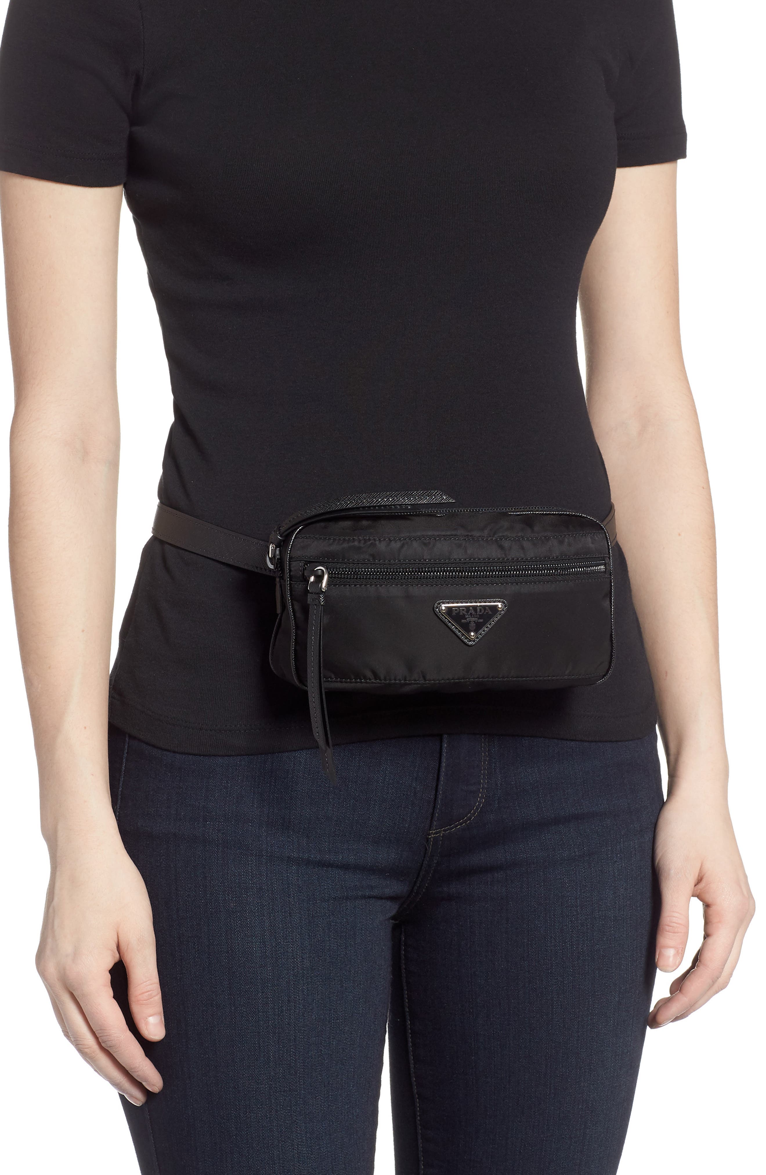 Prada Small Nylon Belt Bag, Alternate, color, 