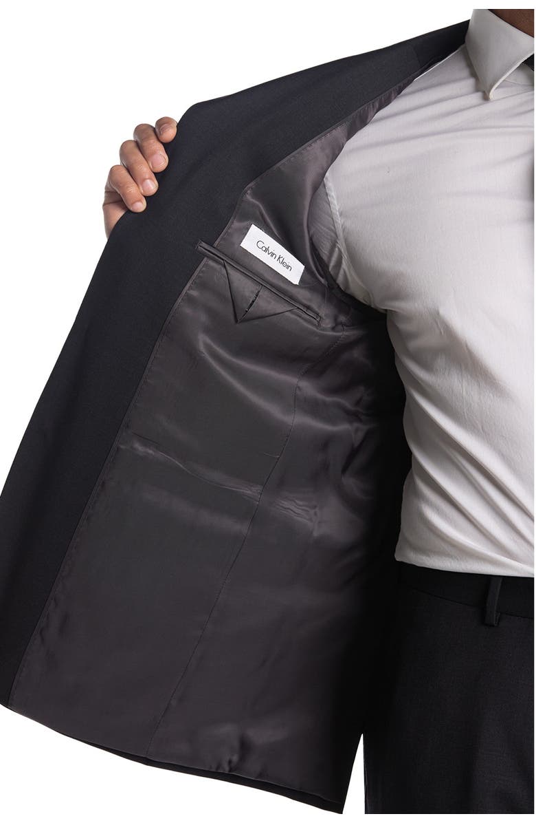 Calvin Klein Charcoal Solid Two Button Notch Lapel Wool Suit, Alternate, color, 