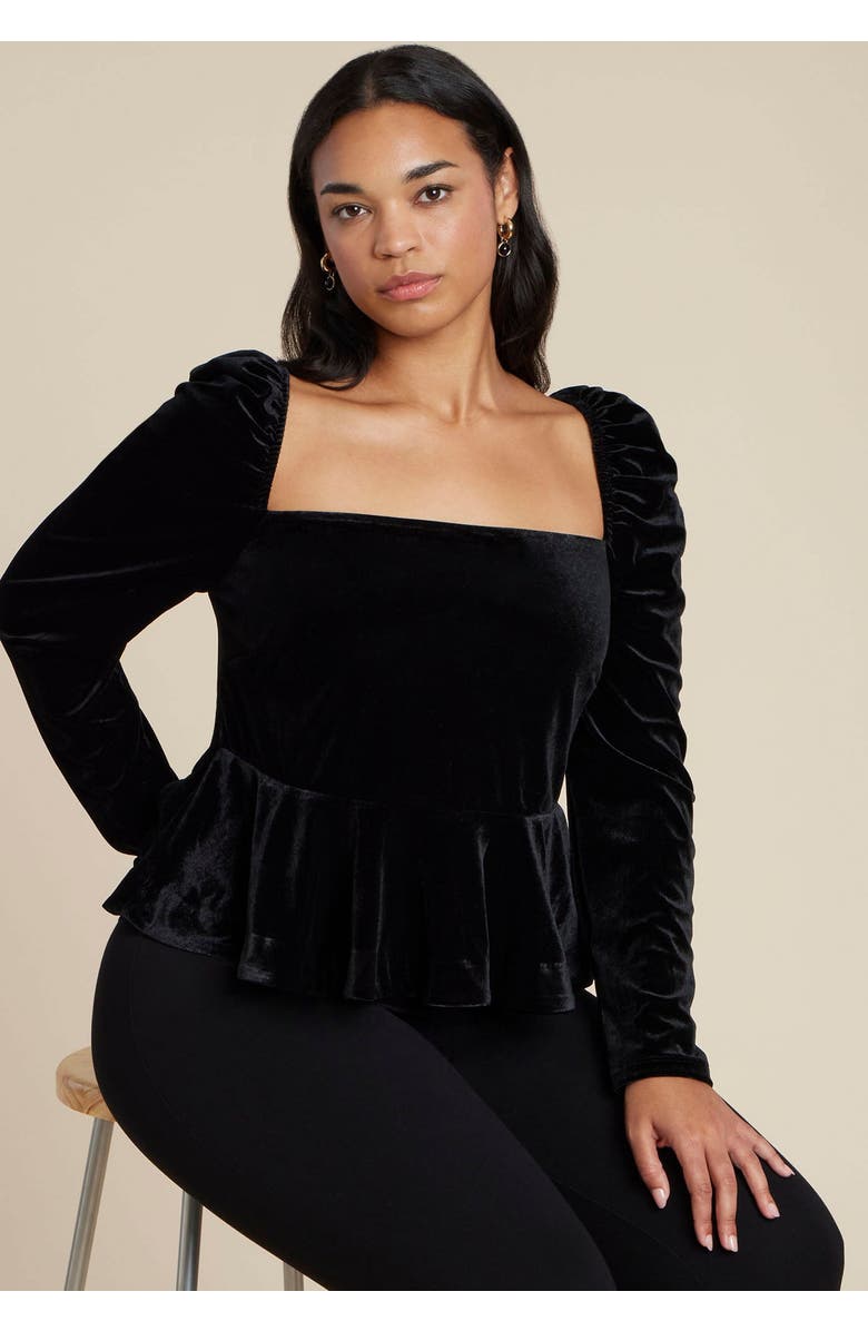 ELOQUII Velvet Peplum Top, Main, color, Black Onyx
