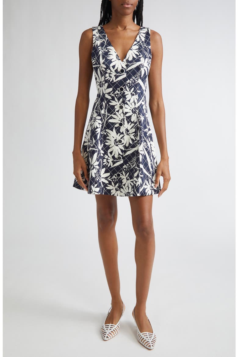 Lou Mixed Floral Sleeveless Stretch Cotton Fit & Flare Dress, Main, color, NAVY DOVE