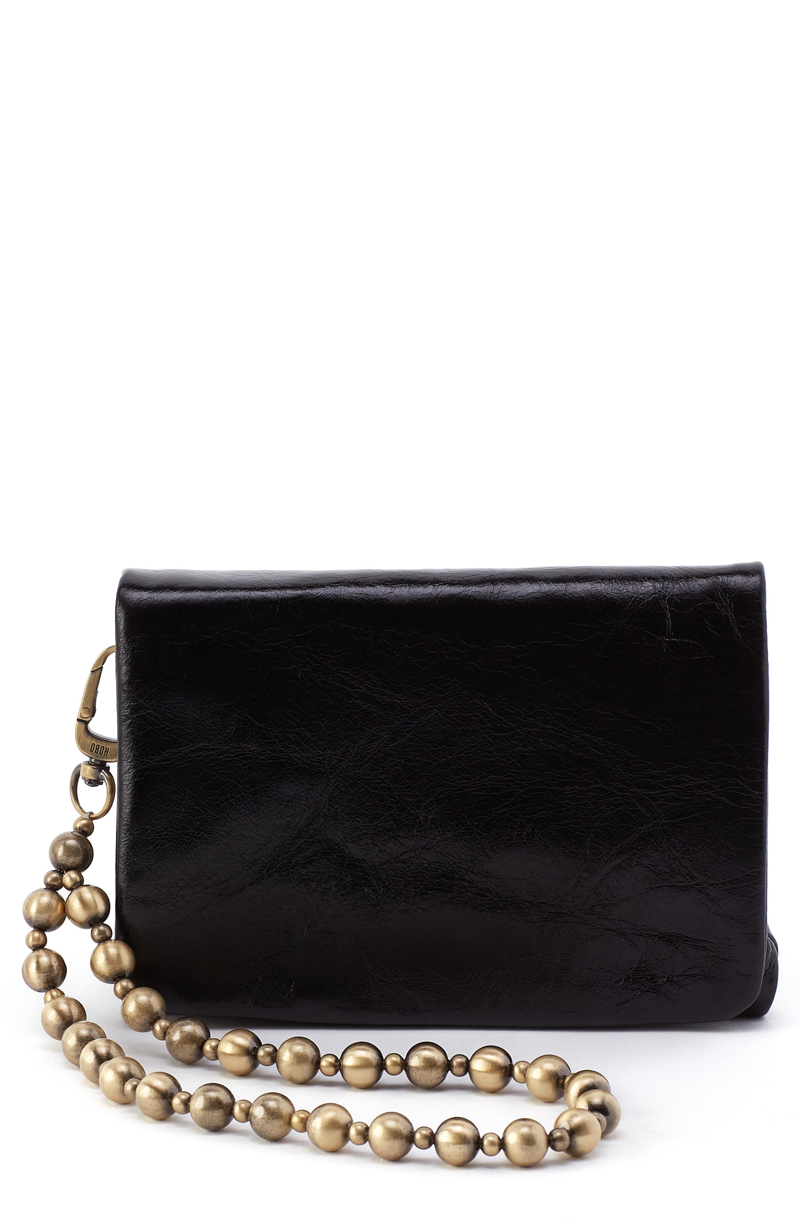 Ross Bead Leather Wristlet, Main, color, BLACK